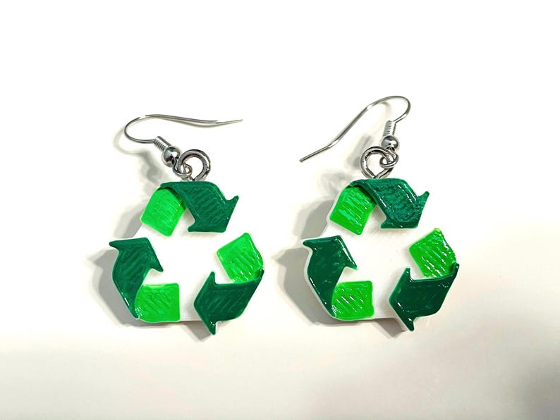 Recycle Symbol Earrings | Eco Friendly Jewelry | Go Green Accessories | Environmental Gift | Sustainability Earrings | 3D Printed Earrings image 1