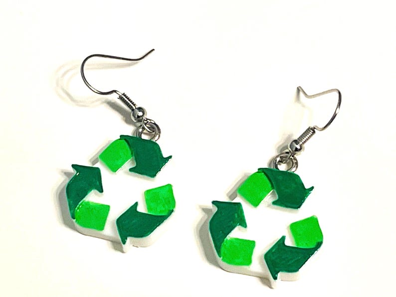 Recycle Symbol Earrings | Eco Friendly Jewelry | Go Green Accessories | Environmental Gift | Sustainability Earrings | 3D Printed Earrings image 2