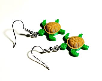 Sea Turtle Earrings | Cute Green and Brown Turtle Dangle Earrings | Handmade Ocean Animal Jewelry Gift for Her | Beach Vacation Accessories
