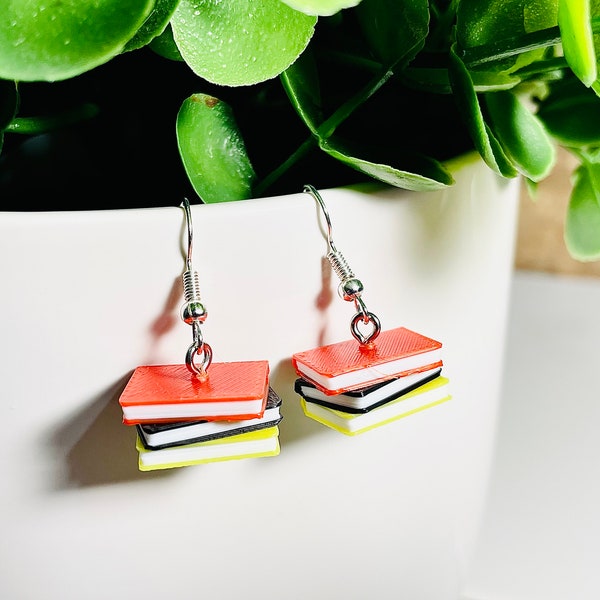 Stacked Books Earrings - Reading Literature Jewelry - Colored Books Charm