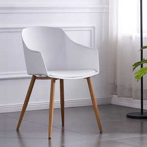 Faux Leather Cushioned Scandinavian Contemporary Modern Polypropylene Plastic Armchair, Dining Chair or Dressing Room Office Chair