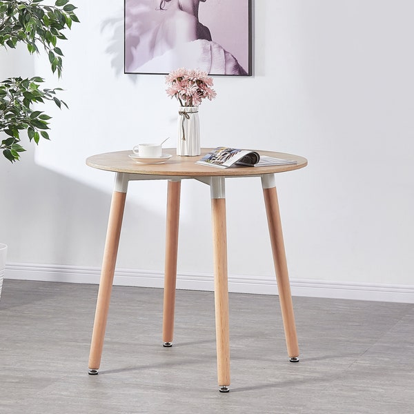 White Oak or Black Round Dining Table Scandinavian Retro Style Premium Quality Wood Metal Bracket Solid Wood Legs 80cm Diameter