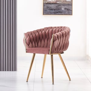 Velvet Upholstered Knotted Luxury Cushioned Dining Restaurant Parlour Dressing Chair with Gold Metal Detailing UK Free Next Day Delivery Pink