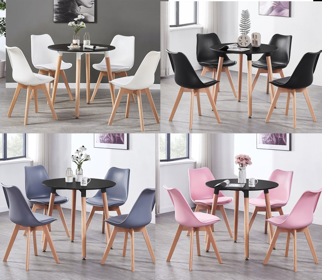 Nordic Style Round Dining Table and 4 Chairs Set of 4 Soft - Etsy UK