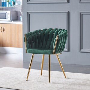 Velvet Upholstered Knotted Luxury Cushioned Dining Restaurant Parlour Dressing Chair with Gold Metal Detailing UK Free Next Day Delivery Green