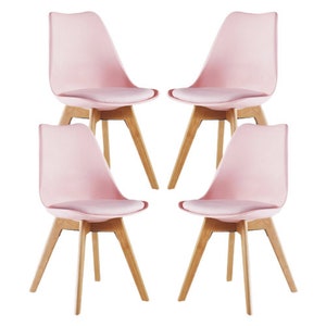 Set mit 4 Lorenzo-Esszimmerstühlen mit stilvollem Kunstledersitz und Massivholzbeinen perfekt für Esszimmer und Wohnzimmer Pink