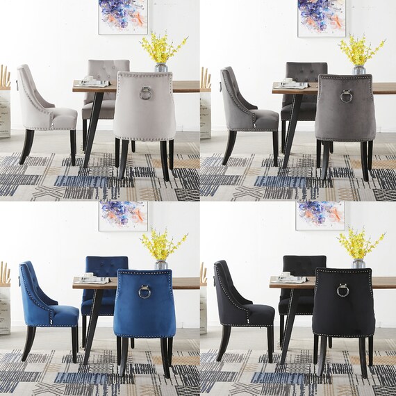 Luxury Table Velvet Chairs Dining Set Upholstered Tufted Velvet Chair With Door Knocker Modern Dining Table Set of 4 Etsy UK