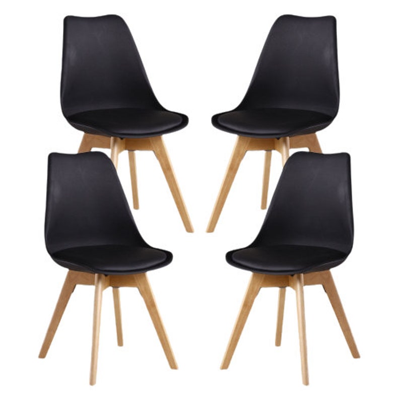 Set mit 4 Lorenzo-Esszimmerstühlen mit stilvollem Kunstledersitz und Massivholzbeinen perfekt für Esszimmer und Wohnzimmer Black