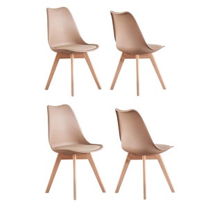 Set mit 4 Lorenzo-Esszimmerstühlen mit stilvollem Kunstledersitz und Massivholzbeinen perfekt für Esszimmer und Wohnzimmer Vanilla