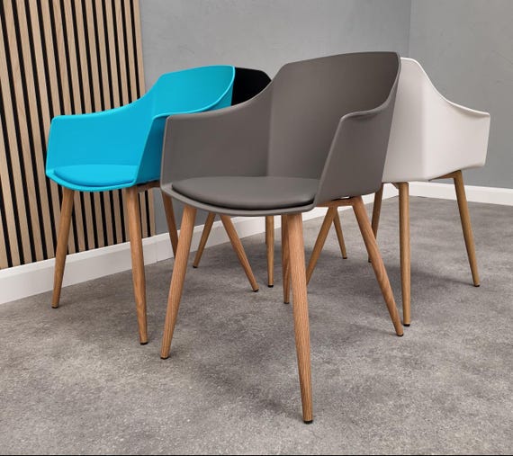 Faux Leather Cushioned Scandinavian Contemporary Modern Polypropylene Plastic Armchair Dining Chair or Dressing Room Office Chair Etsy UK
