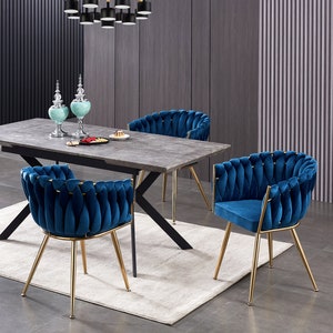 Velvet Upholstered Knotted Luxury Cushioned Dining Restaurant Parlour Dressing Chair with Gold Metal Detailing UK Free Next Day Delivery image 10