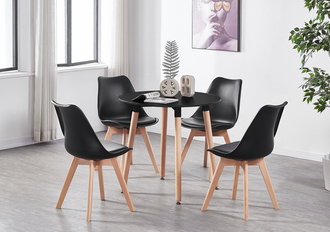 Nordic Style Round Dining Table and 4 Chairs Set of 4 Soft - Etsy UK