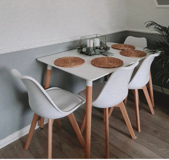Juego de 4 sillas de comedor y sillas, pequeña mesa rectangular de madera,  muebles modernos para el hogar, cocina, sala de estar, silla de tela