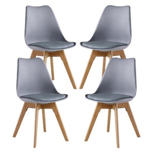 Set mit 4 Lorenzo-Esszimmerstühlen mit stilvollem Kunstledersitz und Massivholzbeinen perfekt für Esszimmer und Wohnzimmer Grey