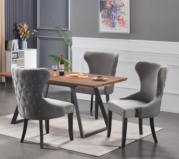 Extendable Dining Table & 4 Velvet Chairs Combo Set Modern Etsy UK