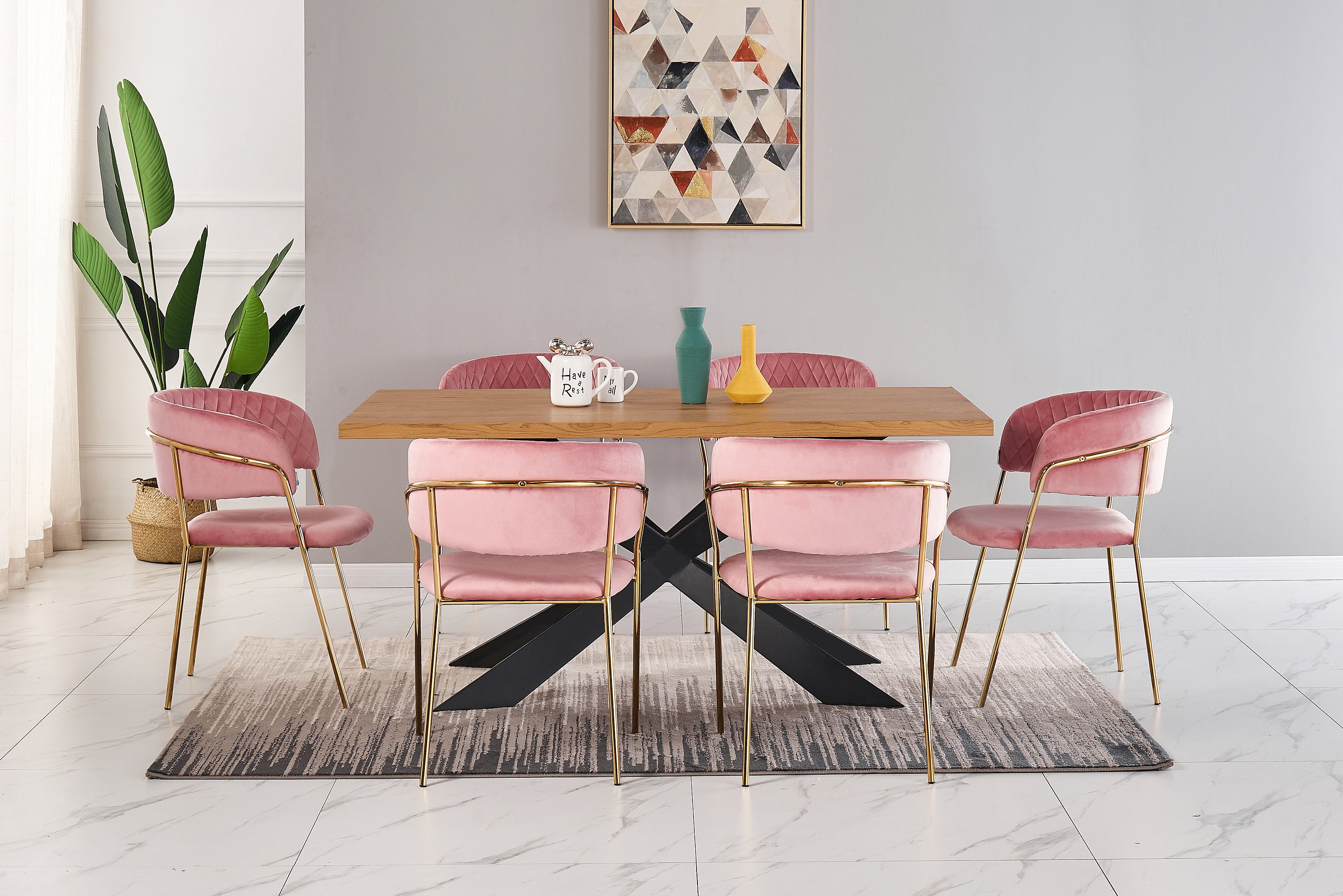  ZLLY Sillas modernas de terciopelo para sala de  estar/dormitorio, silla de tocador con patas doradas (color rosado) : Hogar  y Cocina