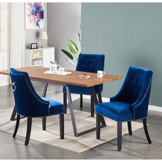 Extendable Dining Table 4 Velvet Tufted Upholstered Buttoned