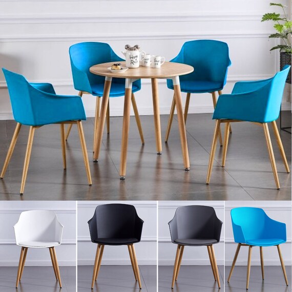 Set of 4 Dining Chair Faux Leather Cushioned Padded Wooden Legs Modern Polypropylene Plastic Armchair Chair Dressing Room W Pack Options Etsy UK