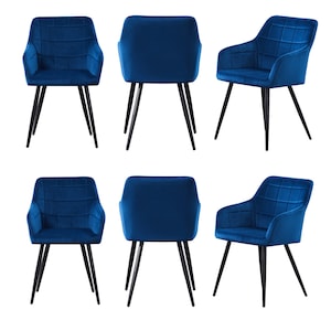 Set aus 6 Camden Esszimmerstühlen Samt gepolstert mit Metallbeinen Blue