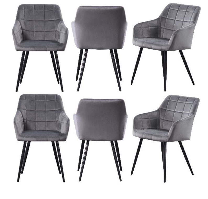 Set aus 6 Camden Esszimmerstühlen Samt gepolstert mit Metallbeinen Dark Grey