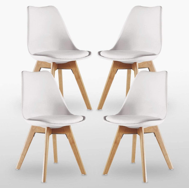 Set mit 4 Lorenzo-Esszimmerstühlen mit stilvollem Kunstledersitz und Massivholzbeinen perfekt für Esszimmer und Wohnzimmer White