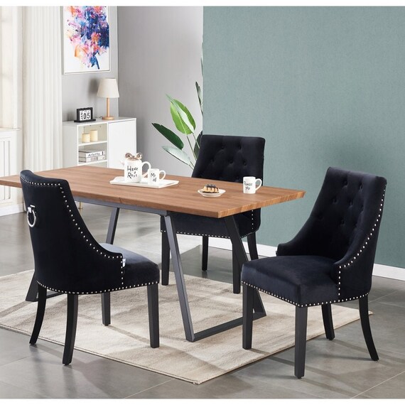 Extendable Dining Table 4 Velvet Tufted Upholstered Buttoned