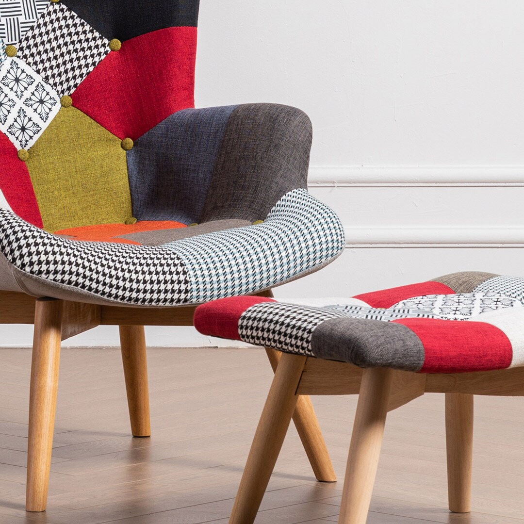Hand Finished Multi Coloured Patchwork Armchair and Stool With Etsy UK
