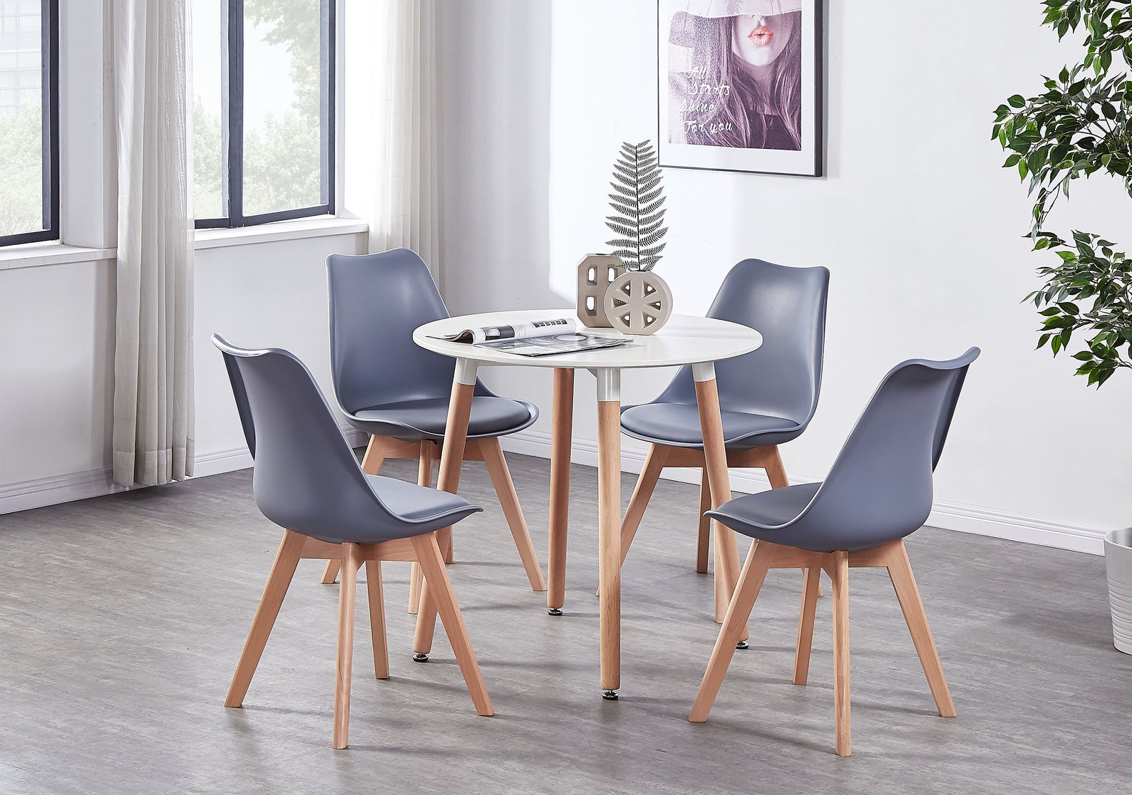 Nordic Style Round Dining Table and 4 Chairs Set of 4 Soft - Etsy UK