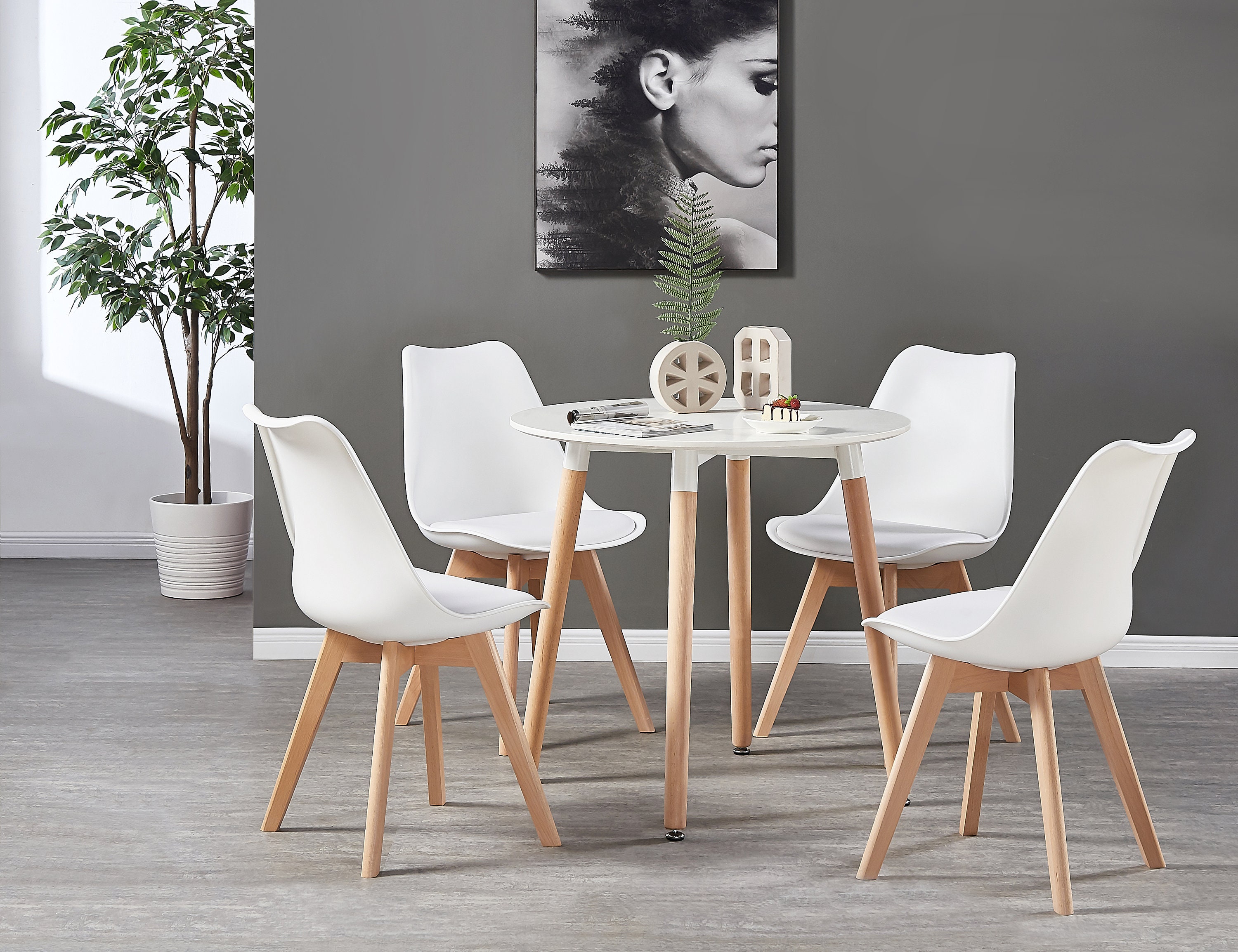 White Round Dining Table With 4 White Chairs Contemporary - Etsy UK
