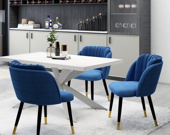 Milano Duke eetkamerset, een witte tafel en een set van 4 fluwelen eetkamerstoelen