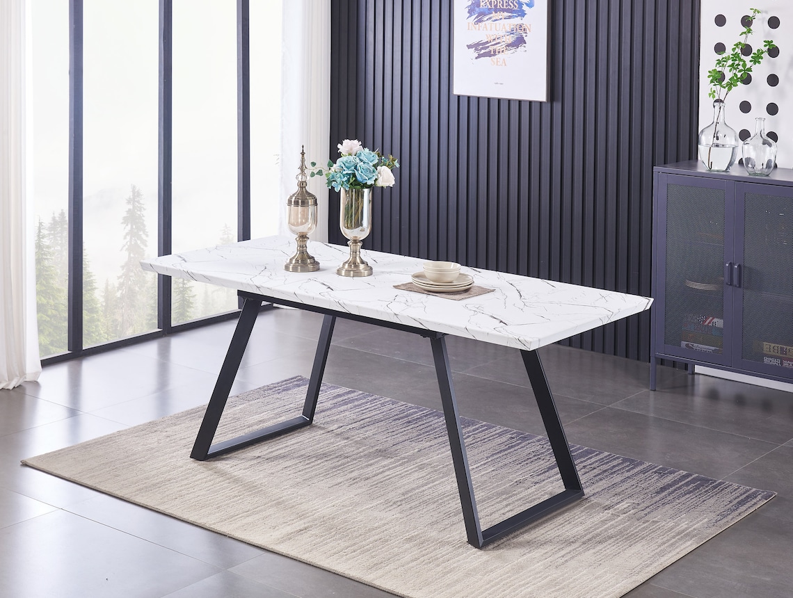 Extendable Dining Table MDF Wood / Marble Effect Table Top Etsy UK