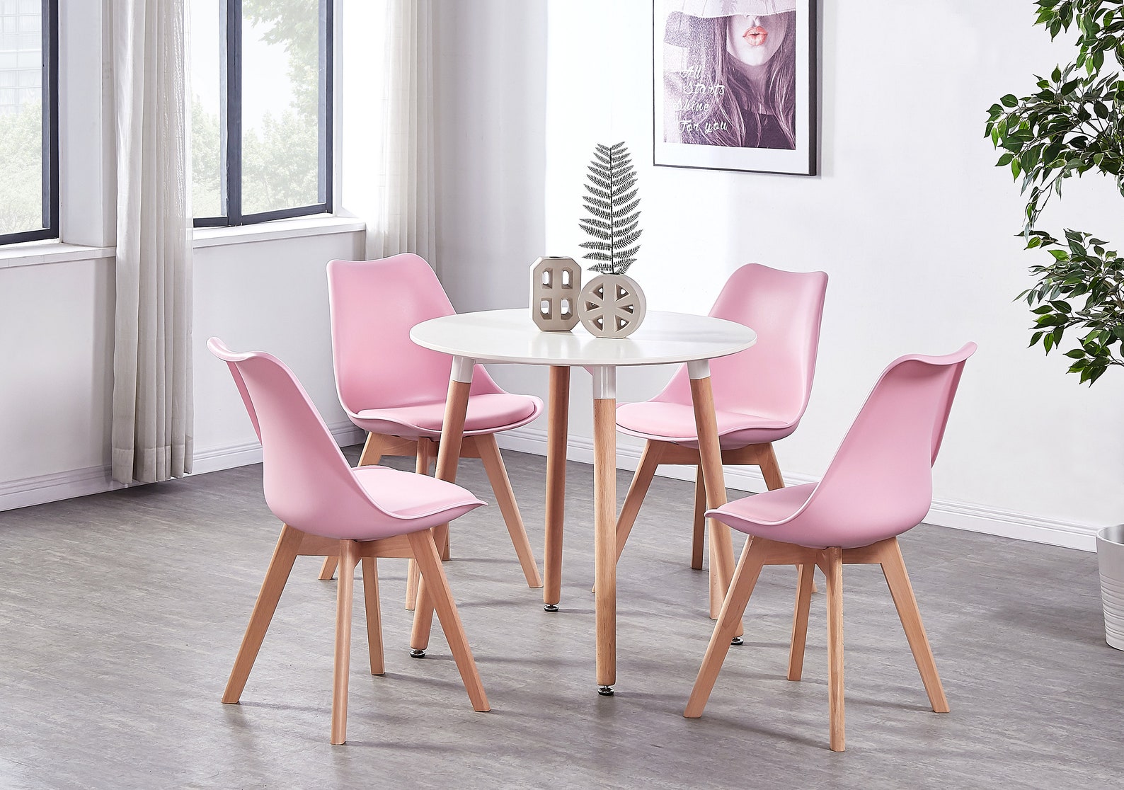 Nordic Style Round Dining Table and 4 Chairs Set of 4 Soft - Etsy UK