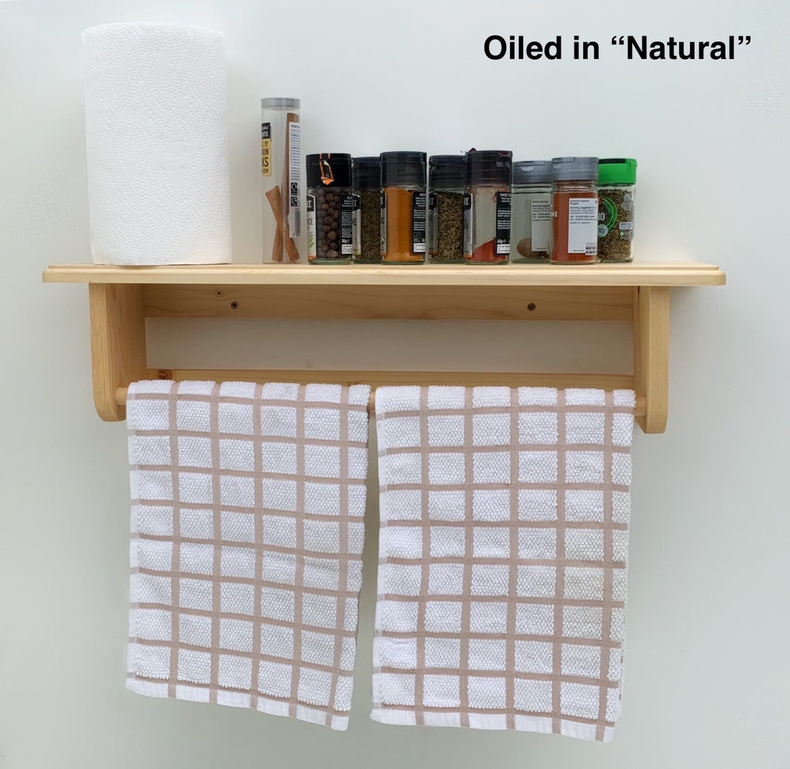 Wooden Tea Towel Rail Rack With Shelf Kitchen Shelf Etsy UK