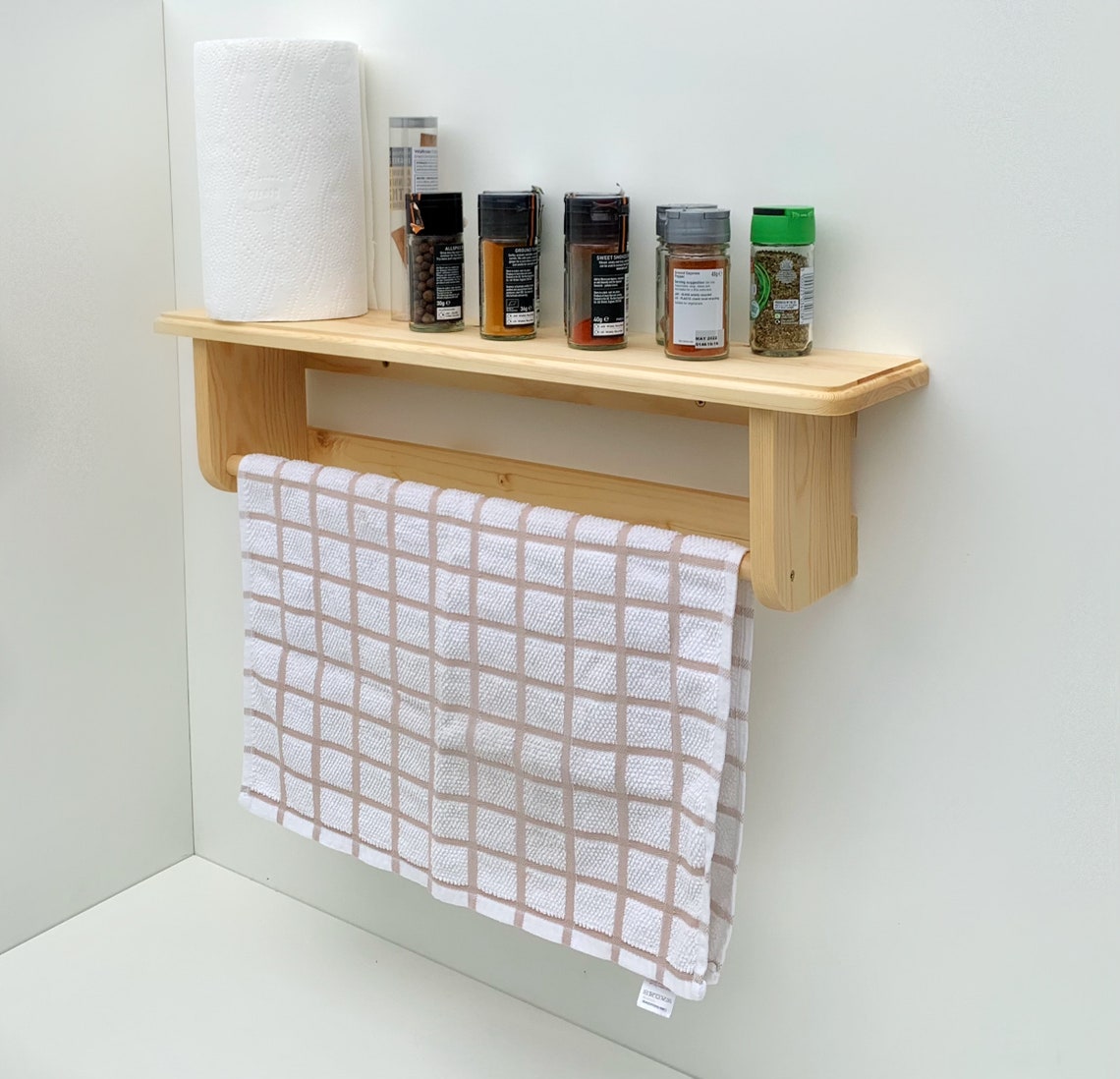 Wooden Tea Towel Rail Rack With Shelf Kitchen Shelf Etsy UK