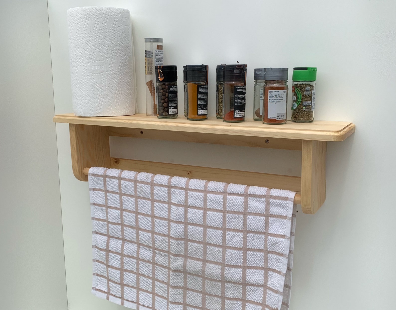 Wooden Tea Towel Rail Rack With Shelf Kitchen Shelf Etsy UK