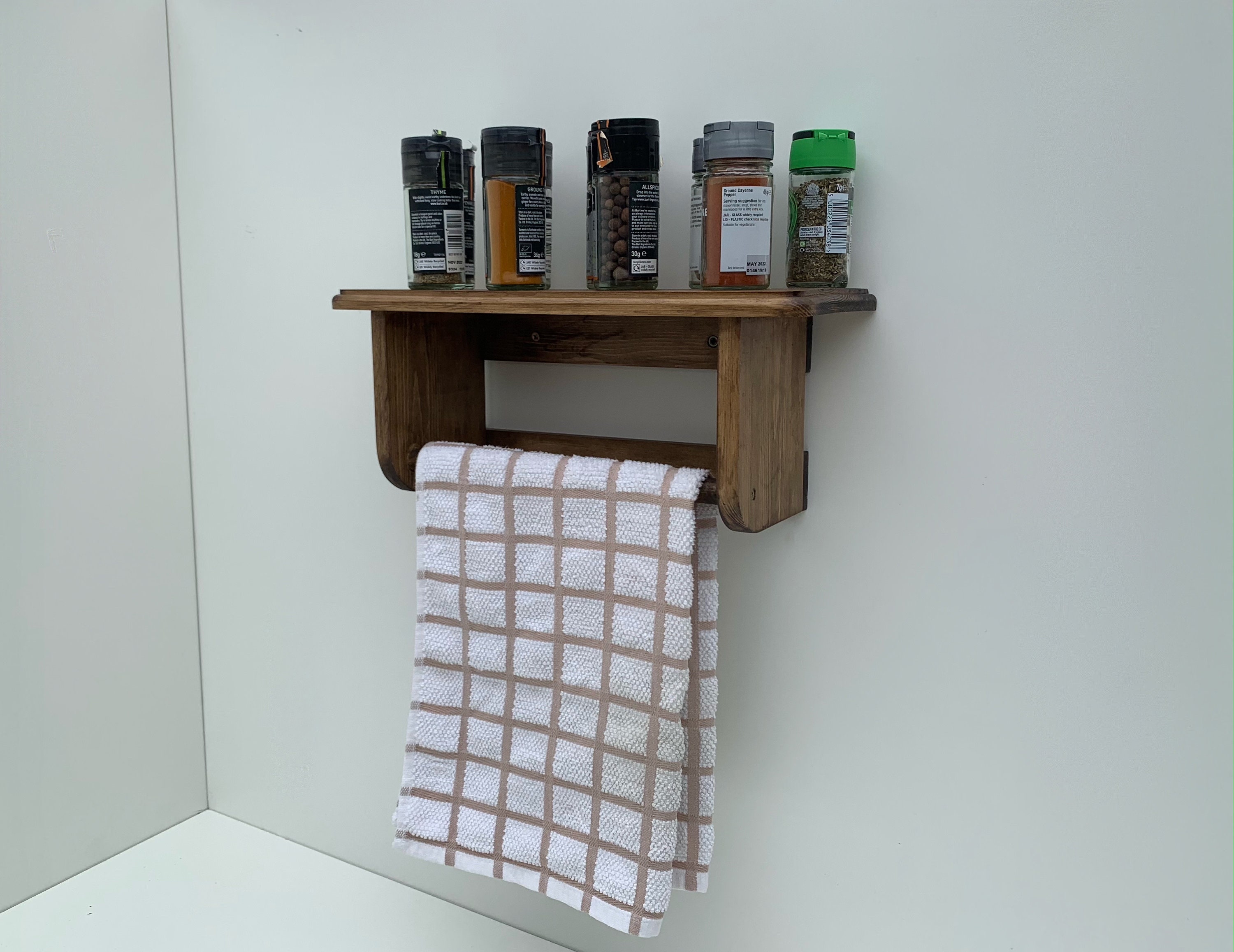 Wooden Tea Towel Rail Rack With Shelf Kitchen Shelf Etsy UK