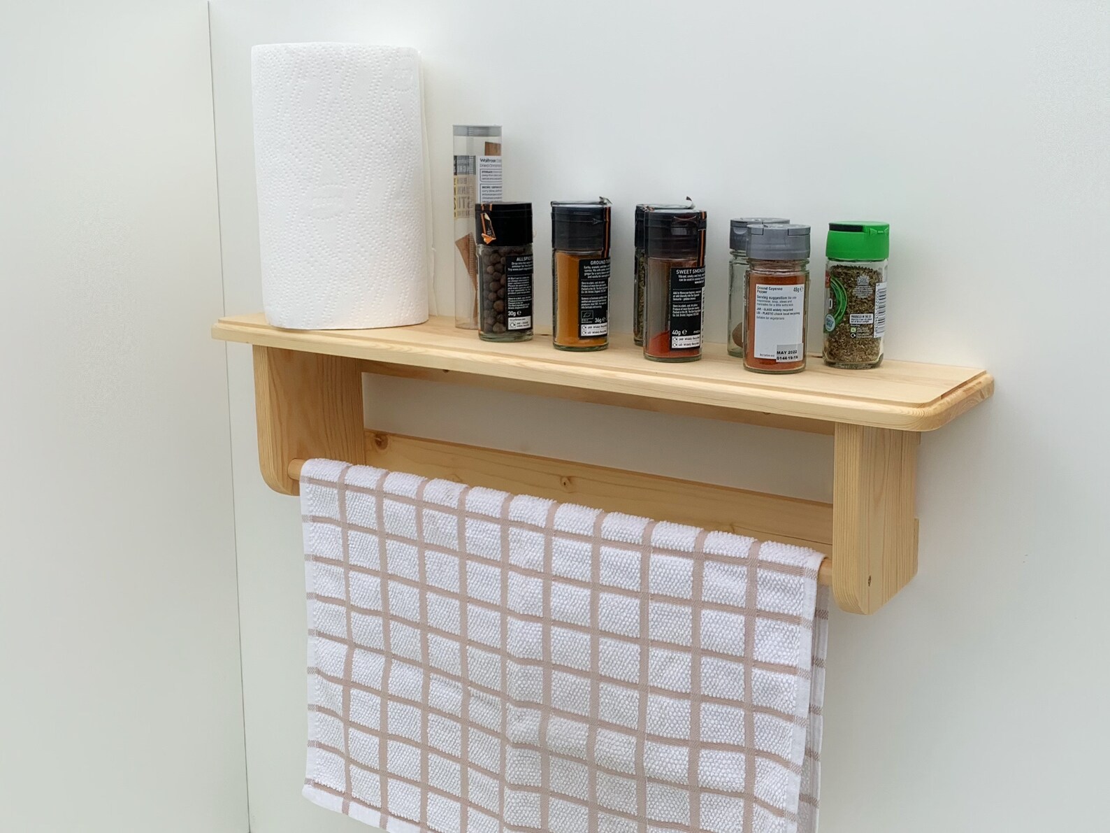 Wooden Tea Towel Rail Rack With Shelf Kitchen Shelf Etsy