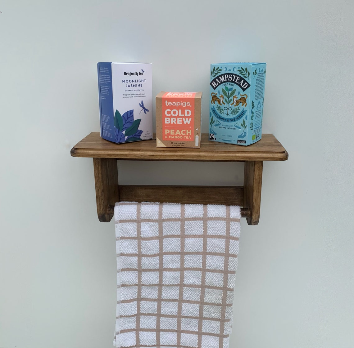 Wooden Tea Towel Rail Rack With Shelf Kitchen Shelf Etsy UK