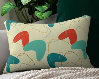 ATOMIC BOOMERANG Mid Century Modern Lumbar Throw Pillow | MCM, Modernist, Decorative Pillow, Vintage Home, Mid Century Décor, Retro, Teal