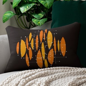 Eames-Inspired Abstract Dark Brown & Orange Atomic Age Mid Century Modern 14x20 Lumbar Retro Throw Pillow. 1950s 60s Living Room Décor.