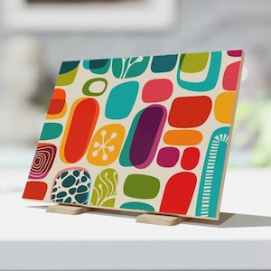 Mid Century Groovy Mod Colorful Abstract Ovals 6x8 Ceramic Tile. Great as Home Décor, Wall Art, Serving Trivet, or Kitchen Hot Plate.