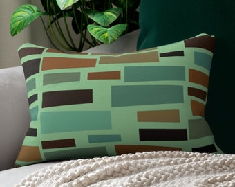 RETRO GEOMETRIC BLOCKS Lumbar Throw Pillow | Mid Century Modern, Modernist, Decorative Pillow, Vintage Home, Mid Century Décor, mcm