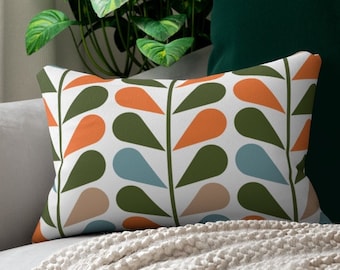 Danish Modern Scandinavian 20x14 Lumbar Throw Pillow | Orange, Blue, Green, Mid Century Modern Decor, Modernist, Decorative, 70s, Floral