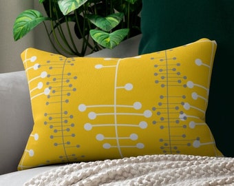 Eames Inspired Mustard Yellow Geometric Lumbar Throw Pillow | Mid Century Modern, Modernist, Decorative Pillow, Mid Century Décor, Retro