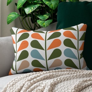 Danish Modern Scandinavian 20x14 Lumbar Throw Pillow | Orange, Blue, Green, Mid Century Modern Decor, Modernist, Decorative, 70s, Floral
