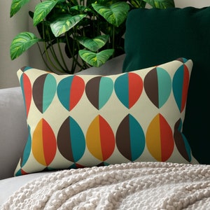 14x20 Mid Century Orange & Teal Leaves Abstract Lumbar Pillow | 2-Sided, Zipper, Mustard, Green, Burnt Orange, MCM, Modern, 1950s, Atomic