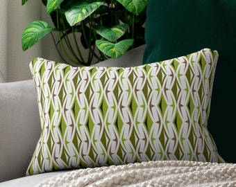Sage Green Bamboo Tiki Geometric Lumbar 14x20 Throw Pillow | Zipper, Recycled Polyester, Mid Century Modern Decor, Modernist, Decorative