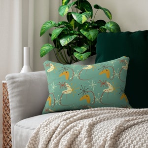 Teal Atomic Boomerang Lumbar Throw Pillow | Mid Century Modern, Modernist, Decorative Pillow, Vintage Home, Mid Century Décor, Retro