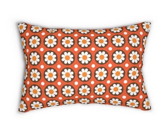 14x20 Orange Daisy 70s Retro Lumbar Pillow | Hippie, 70s Décor, Decorative Pillow, Vintage Home, Boho, Boho, Daisies