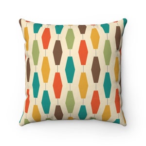 Geometric Lamps Mid Century Modern Throw Pillow, Brown, Teal, Mustard Yellow, Square, Recycled Polyester, Zipper, 14x14, 16x16, 18x18, 20x20